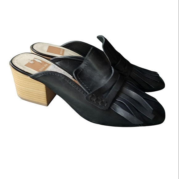 Dolce Vita Black Leather Women's Mules with Wooden Heel - Picture 1 of 13